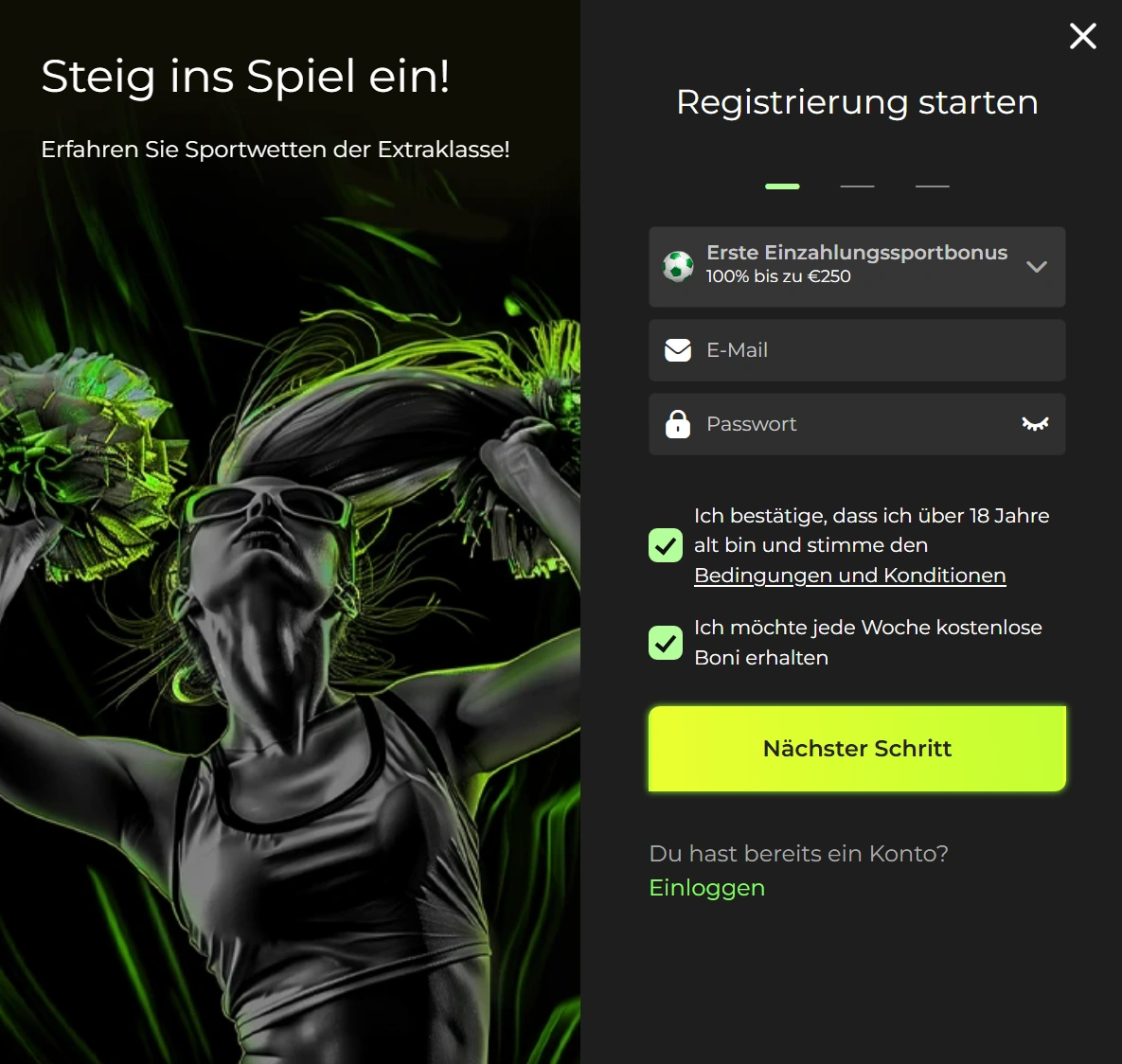 Login und Registrierung bei Betovo